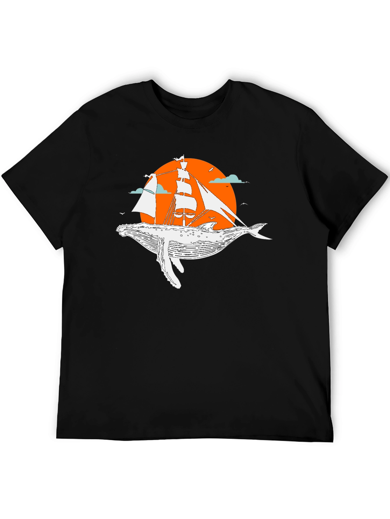 Whale & Ship Graphic Tee - Unique Black T-Shirt
