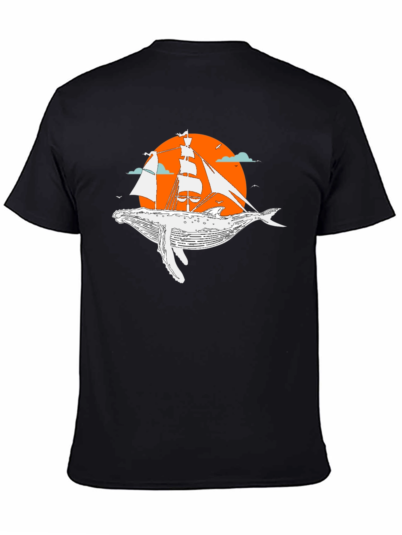Whale & Ship Graphic Tee - Unique Black T-Shirt
