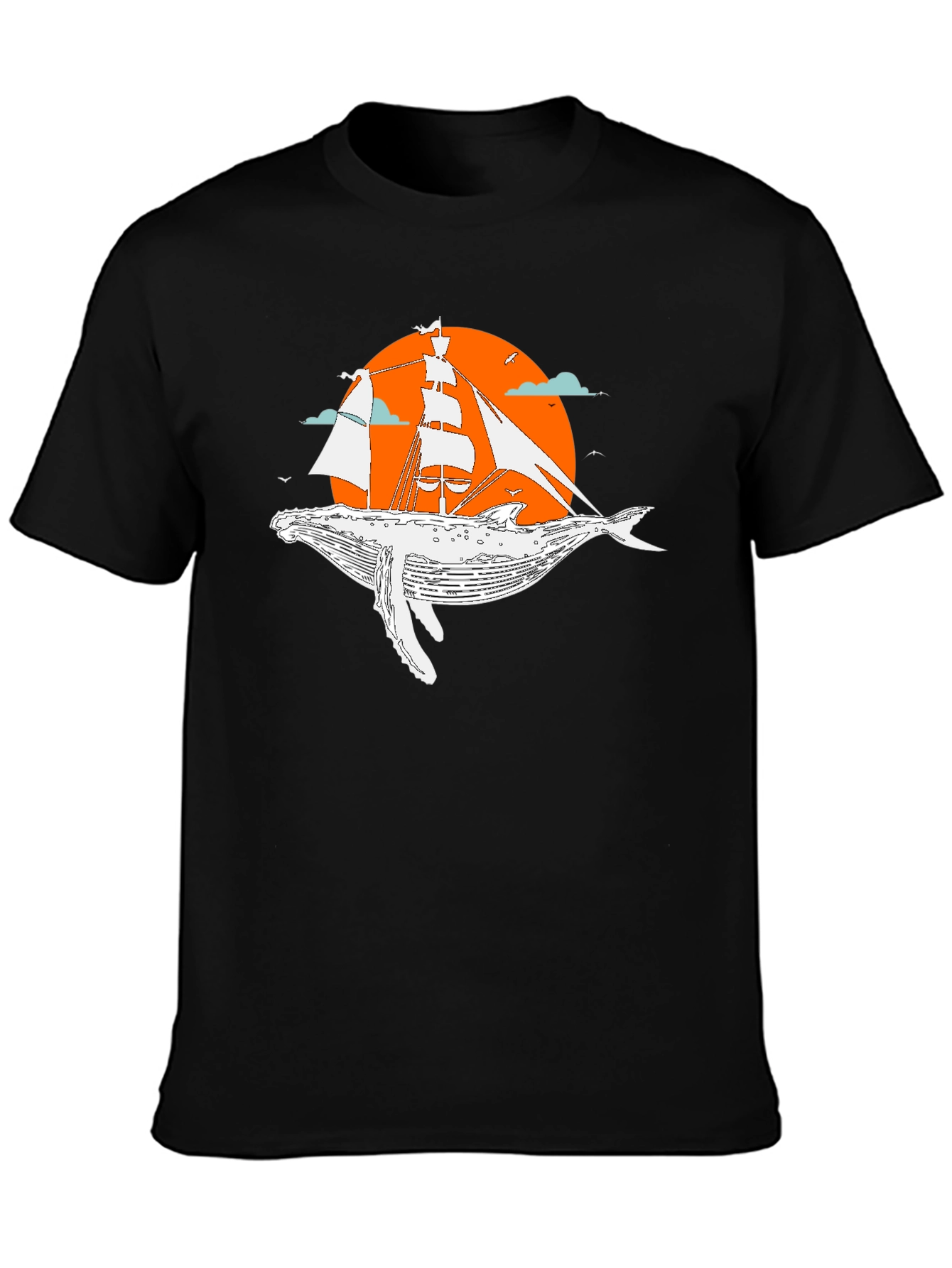 Whale & Ship Graphic Tee - Unique Black T-Shirt