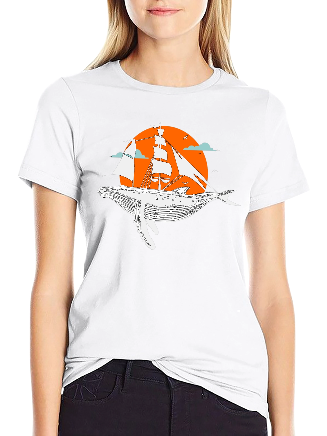 Whale & Ship Graphic Tee - Unique Black T-Shirt