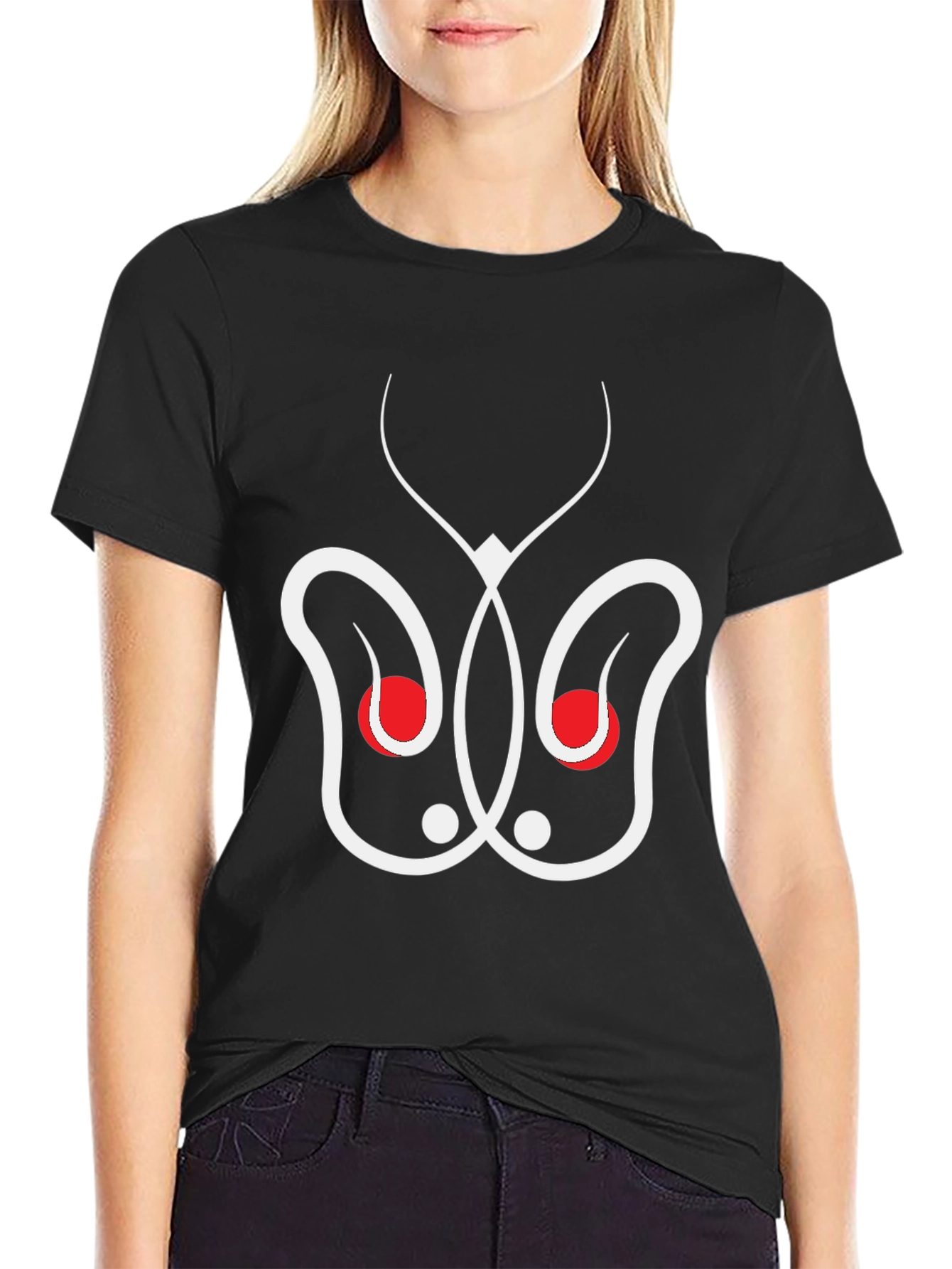 Abstract Butterfly Graphic Tee - Black Cotton Blend