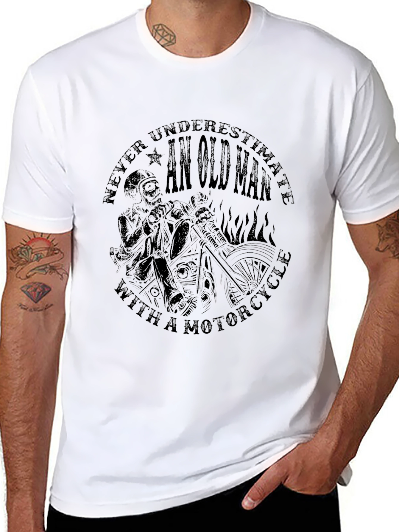 Old Man Motorcycle Graphic Tee - Black
