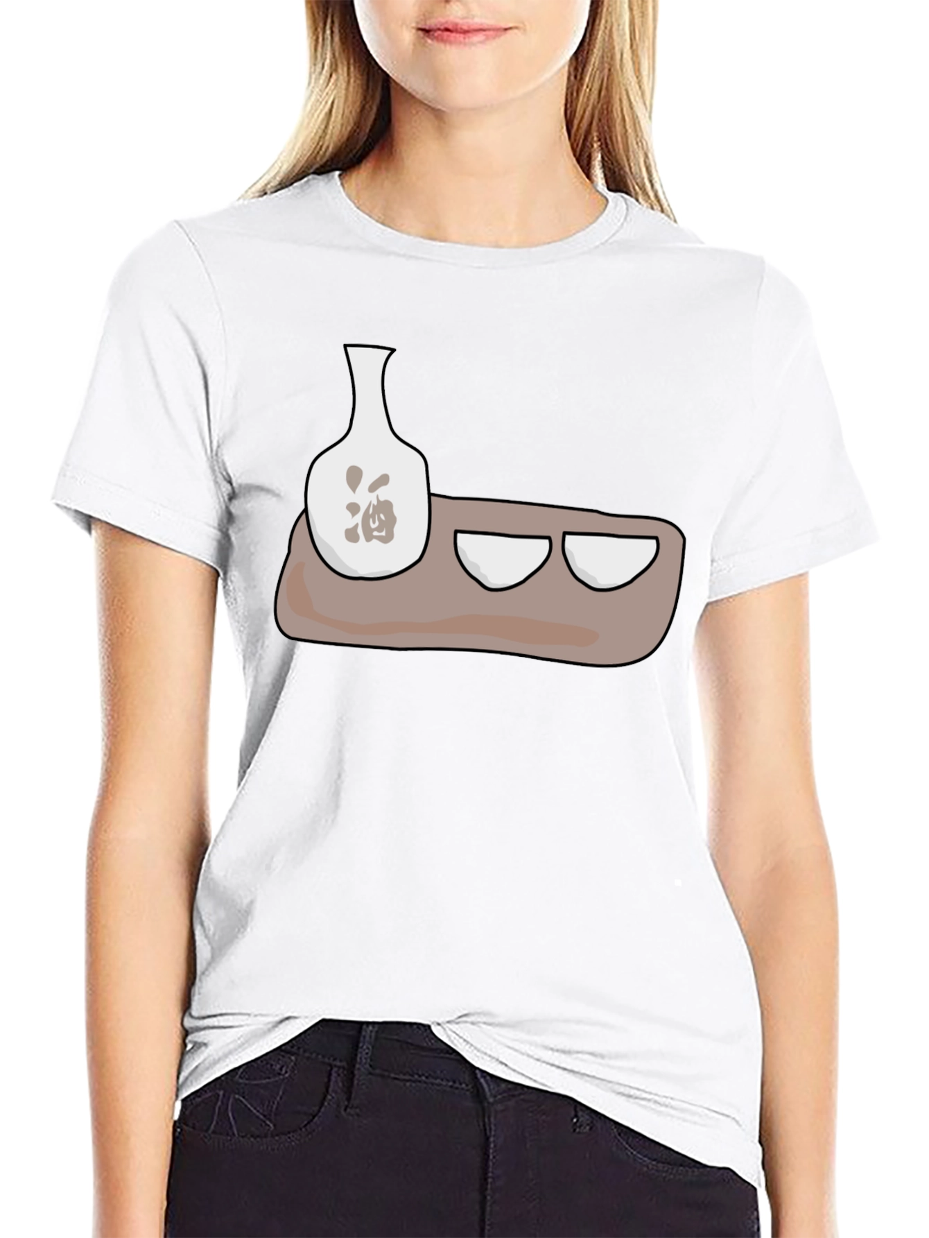 Sake Set Graphic T-Shirt - Black Cotton Blend
