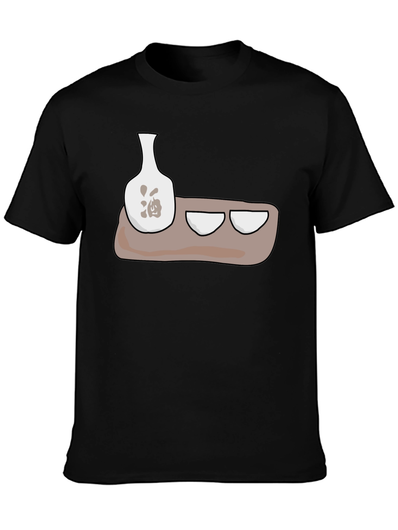 Sake Set Graphic T-Shirt - Black Cotton Blend