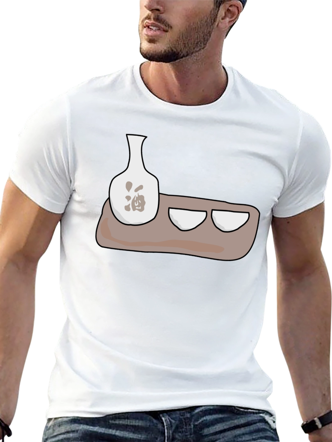 Sake Set Graphic T-Shirt - Black Cotton Blend