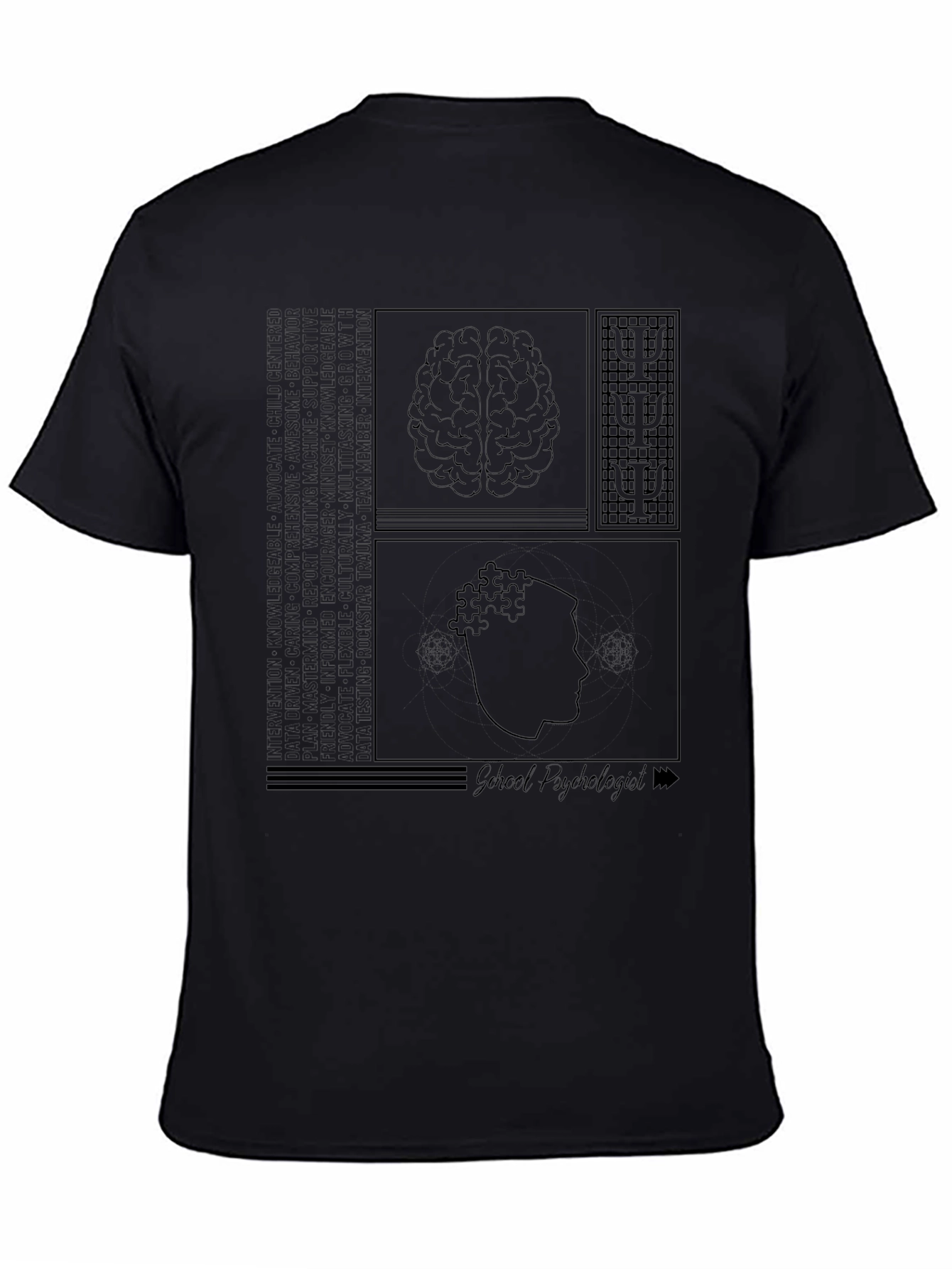 Psychology Brain T-Shirt - Black Cotton