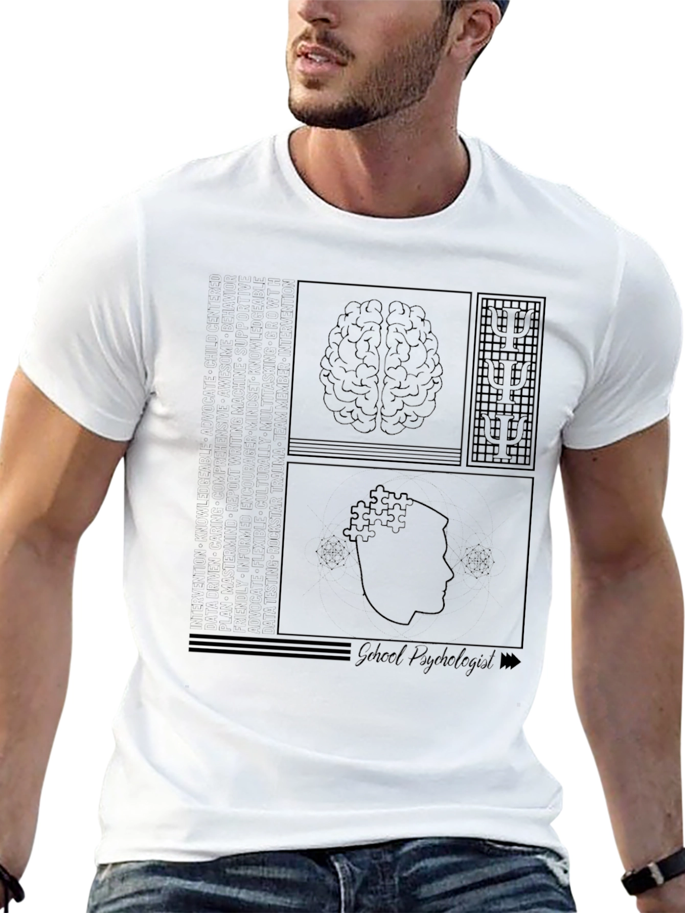 Psychology Brain T-Shirt - Black Cotton