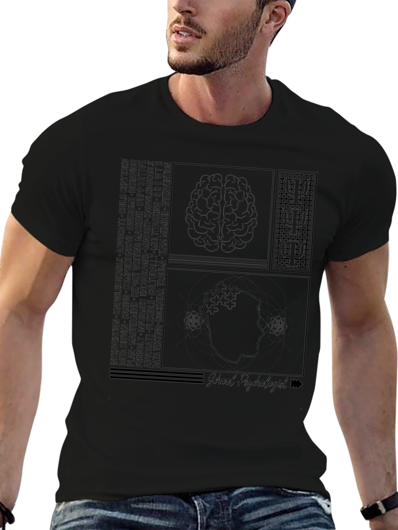 Psychology Brain T-Shirt - Black Cotton