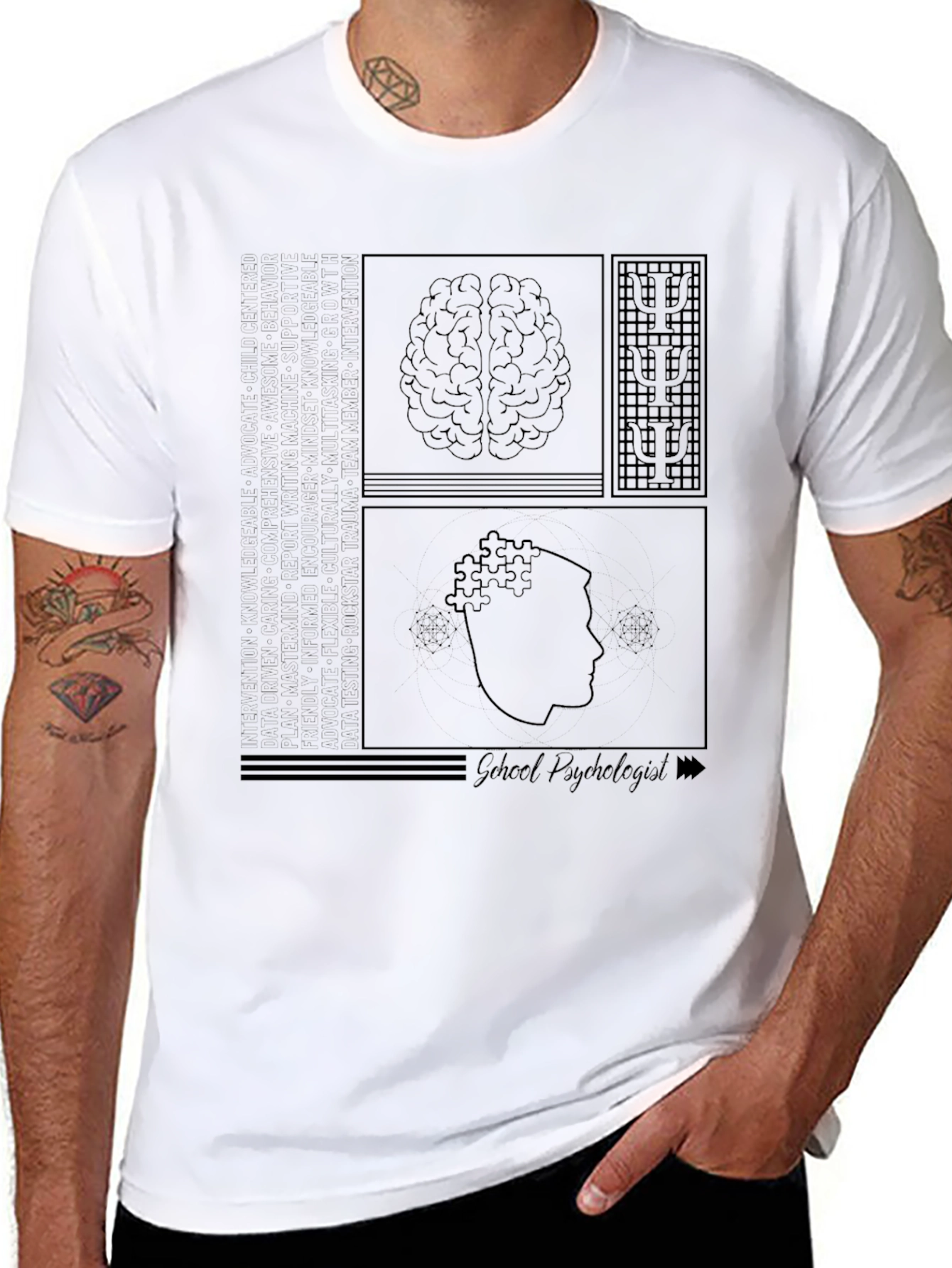 Psychology Brain T-Shirt - Black Cotton