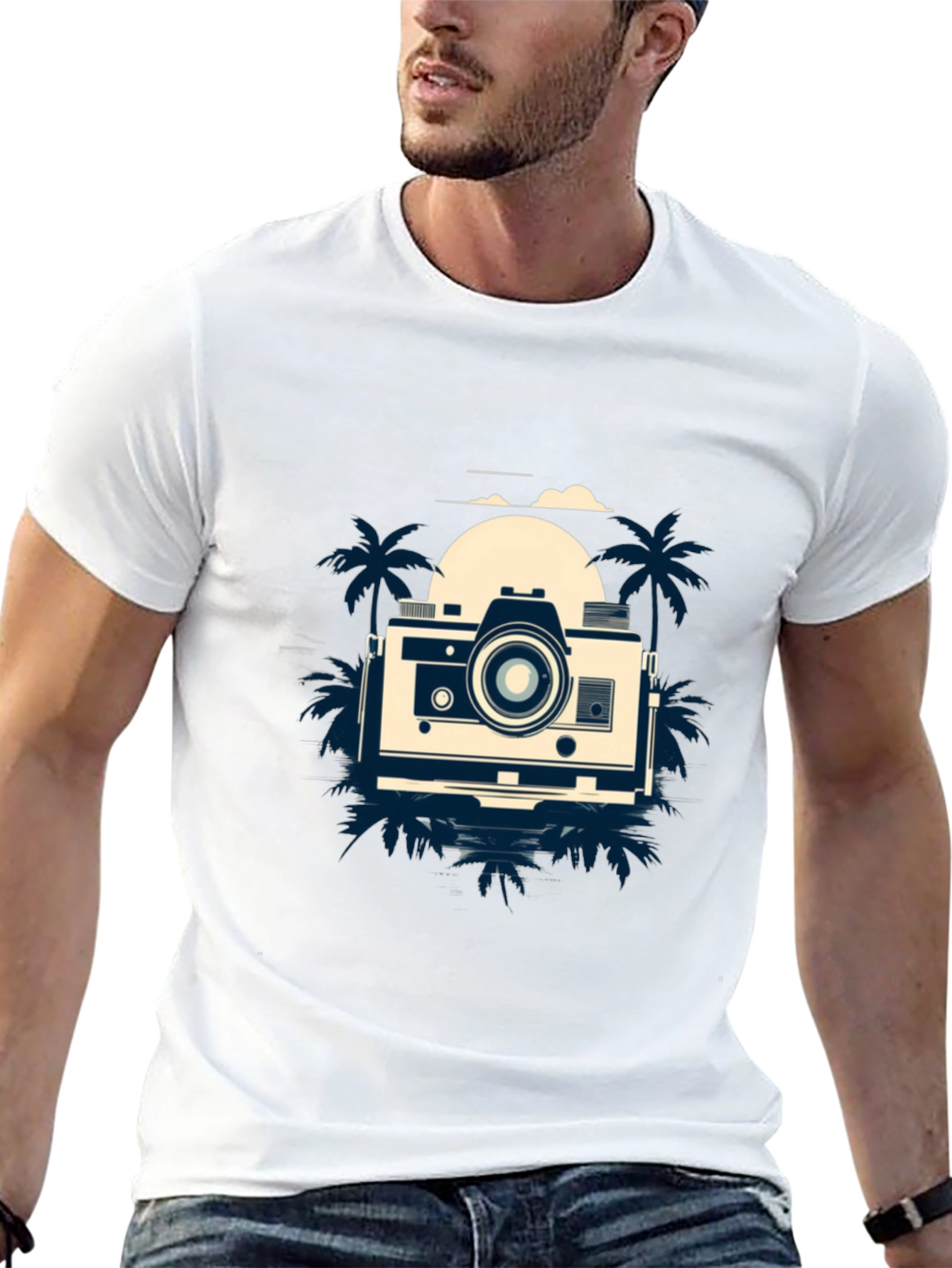 Retro Camera Beach Graphic T-Shirt