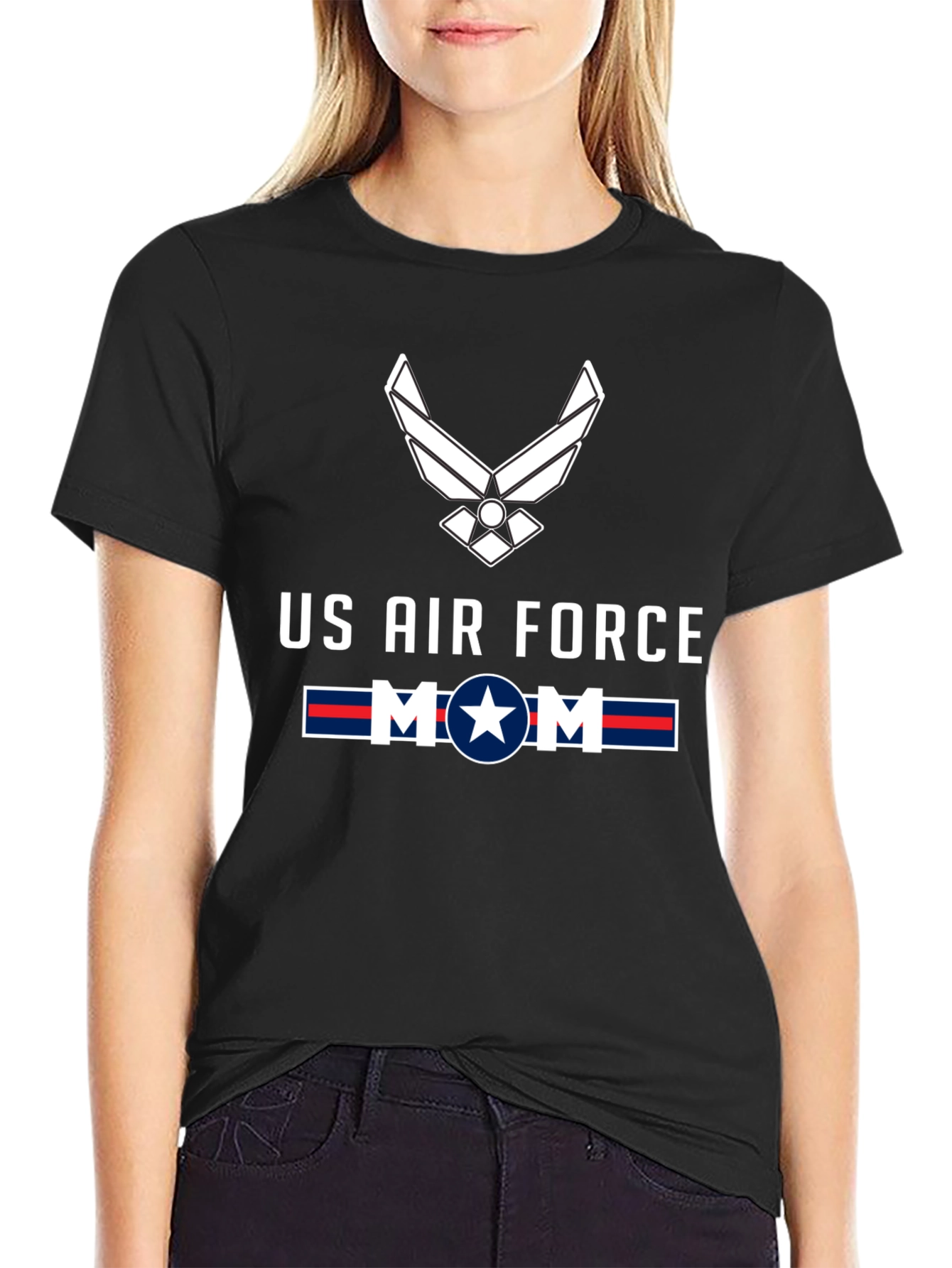 US Air Force Mom Graphic Tee - Black
