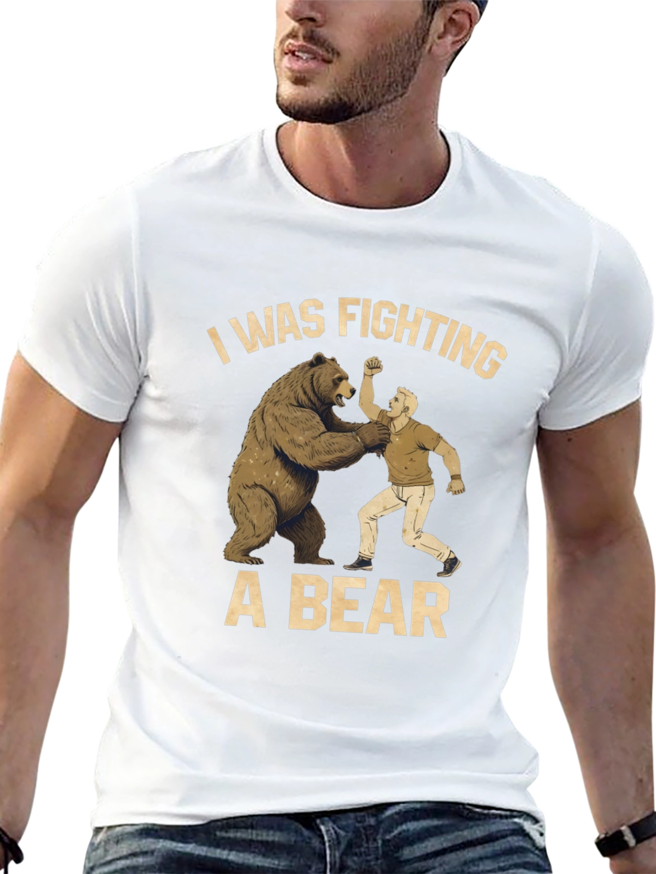 Fighting a Bear T-Shirt - Mens Black Graphic Tee