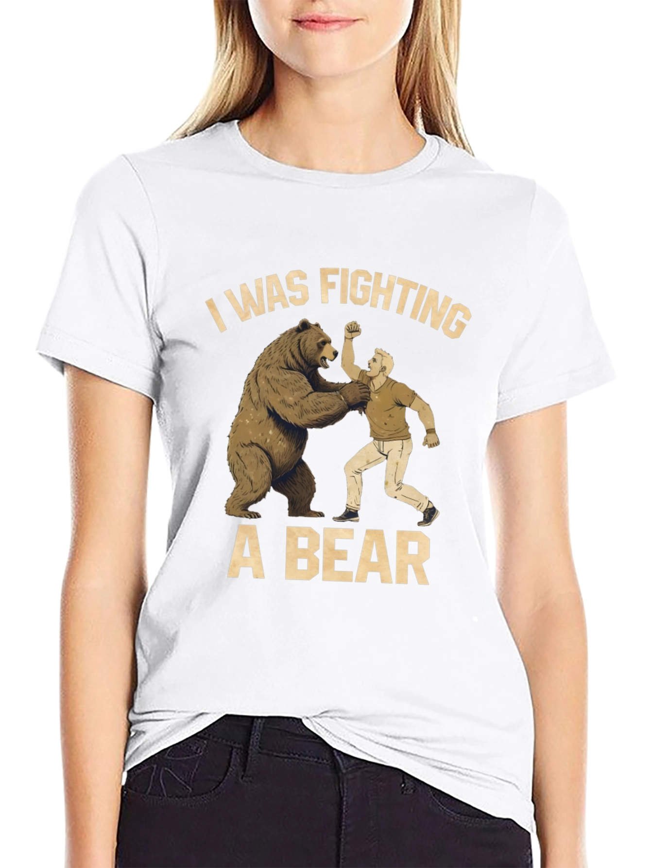 Fighting a Bear T-Shirt - Mens Black Graphic Tee