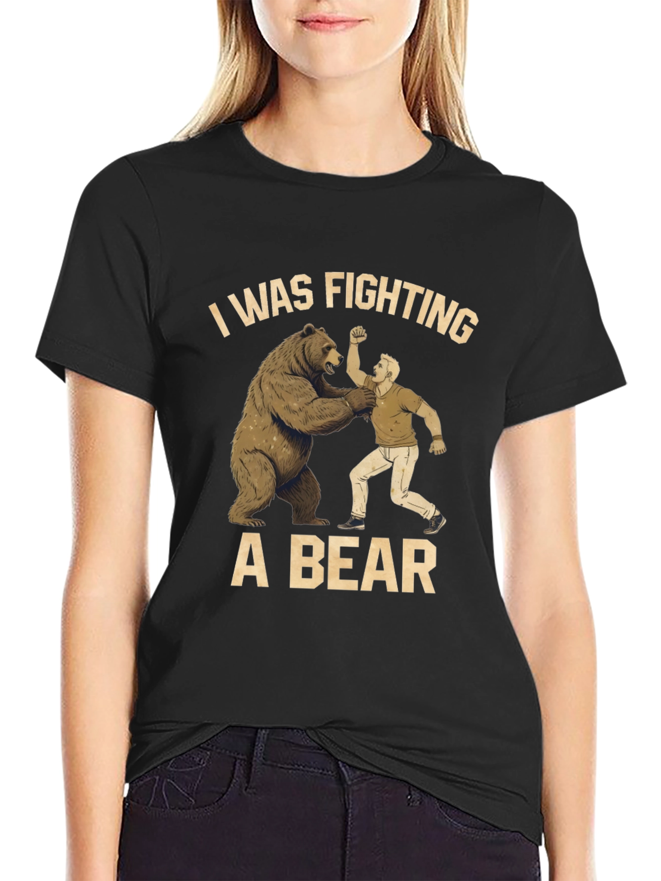 Fighting a Bear T-Shirt - Mens Black Graphic Tee