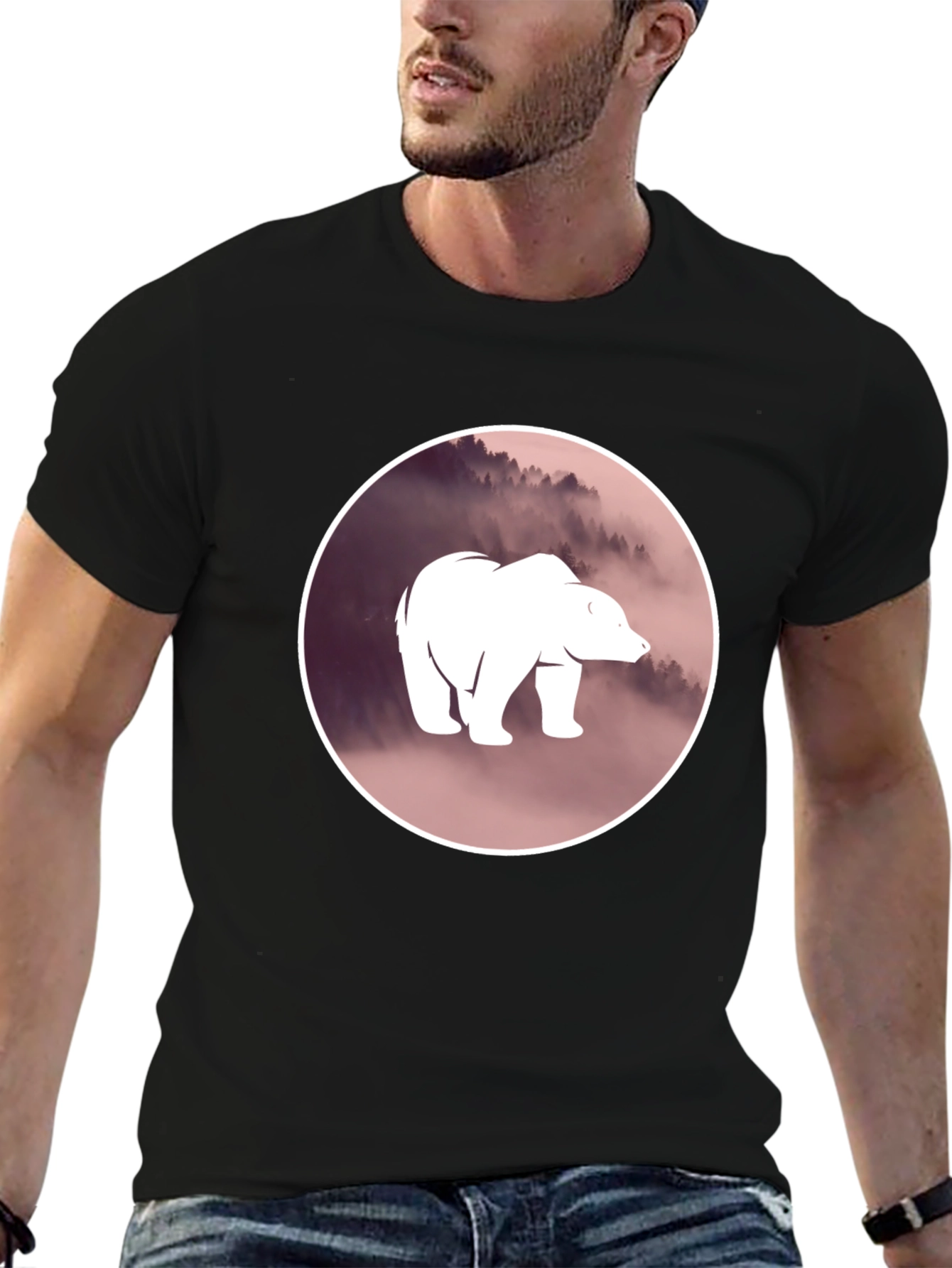 Bear Silhouette Graphic Black T-Shirt