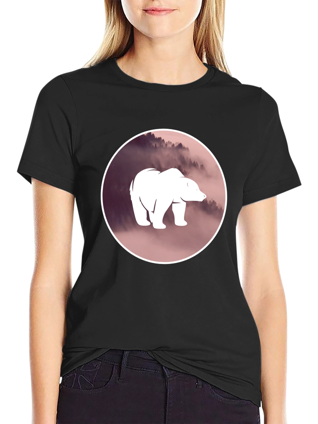 Bear Silhouette Graphic Black T-Shirt