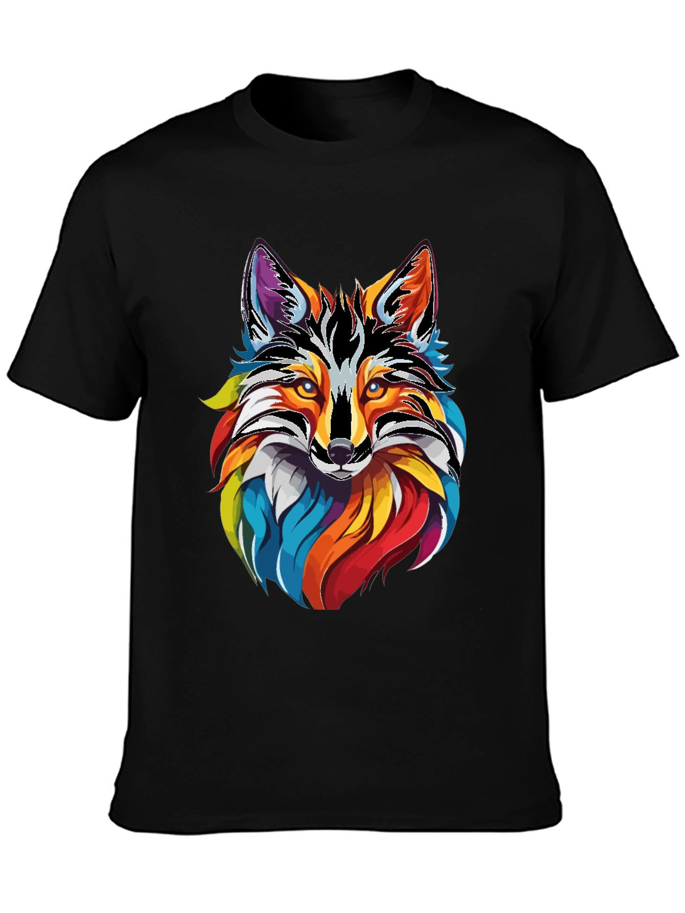 Vibrant Fox Graphic Tee - Mens Black Cotton T-Shirt