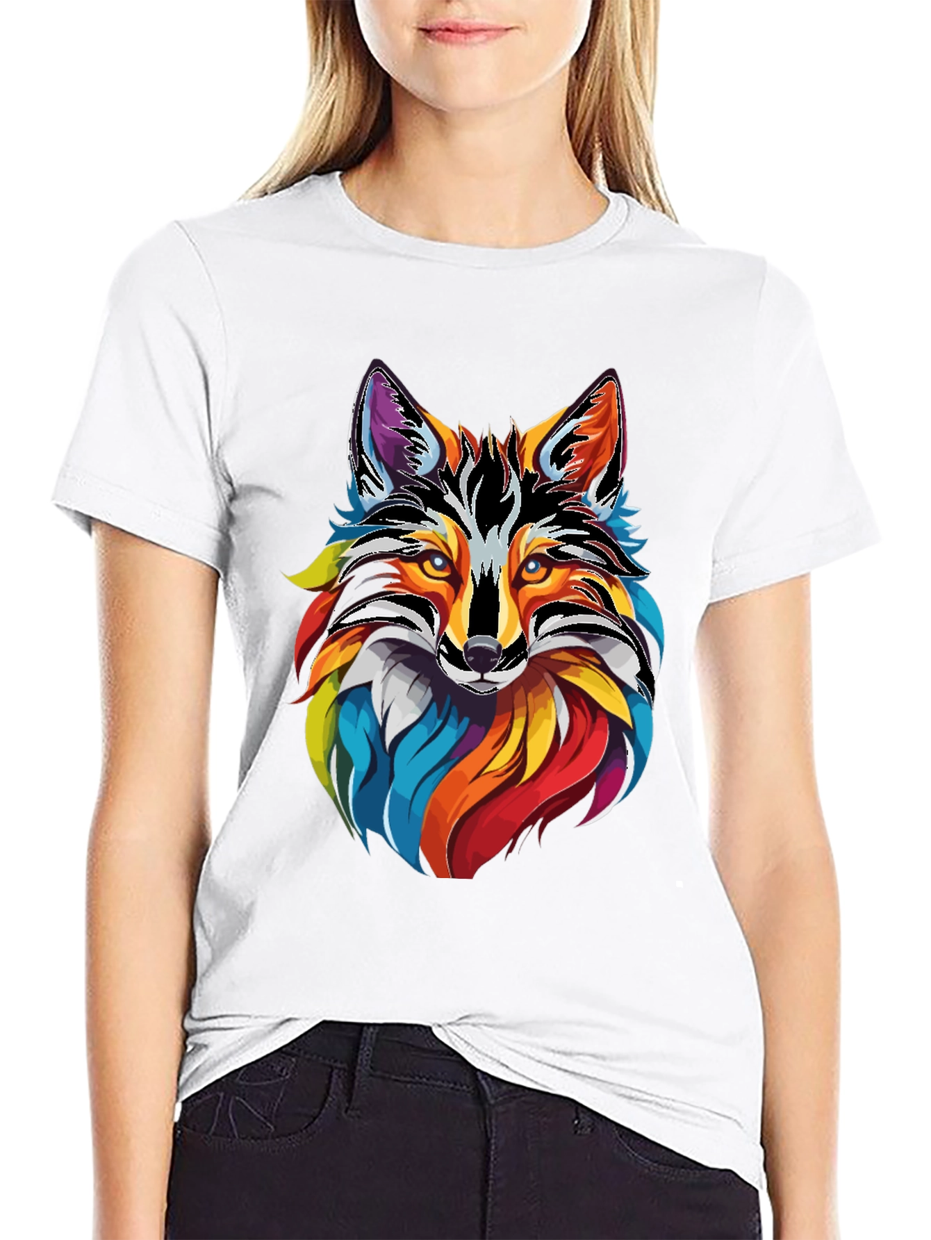 Vibrant Fox Graphic Tee - Mens Black Cotton T-Shirt