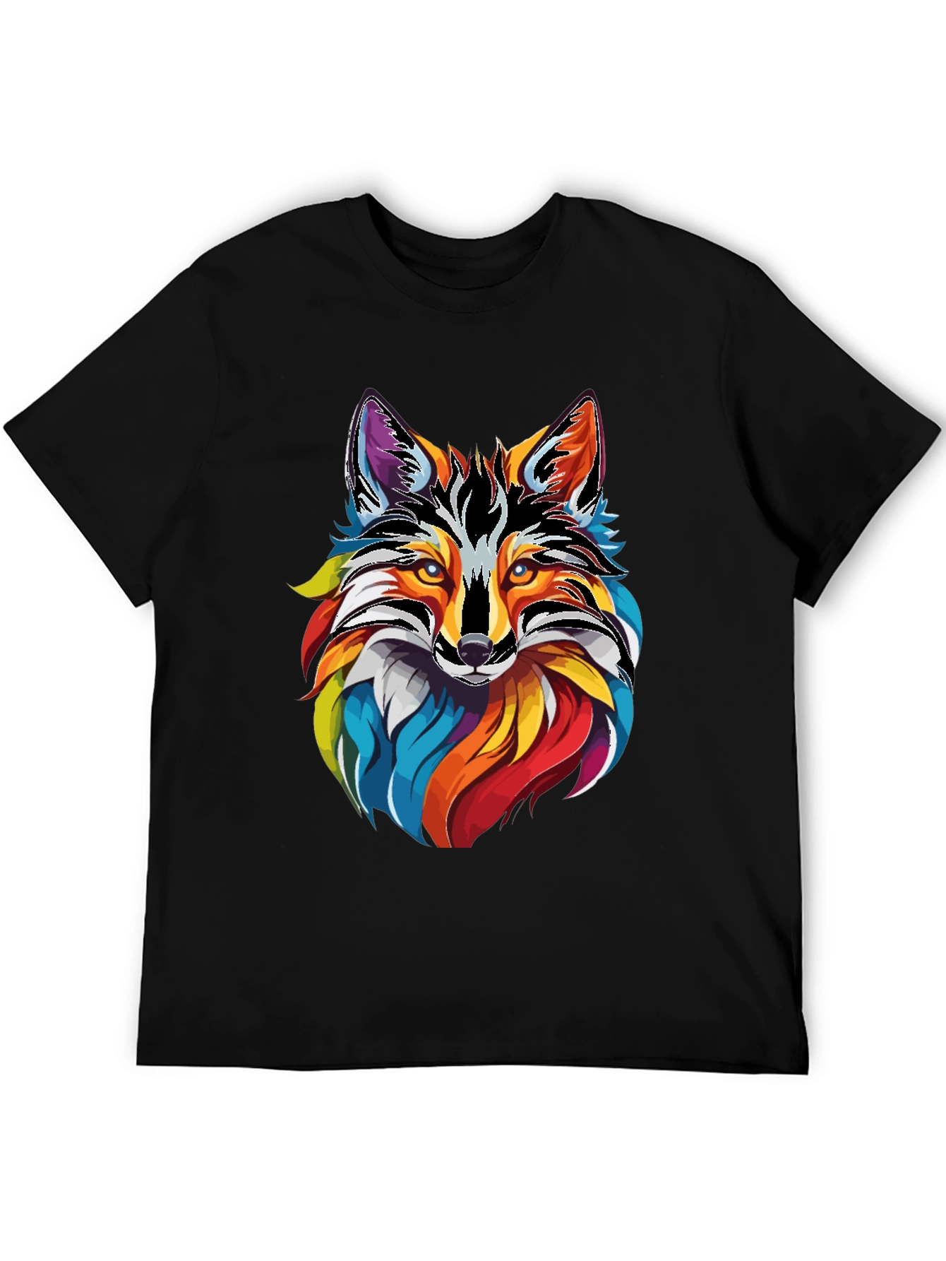 Vibrant Fox Graphic Tee - Mens Black Cotton T-Shirt