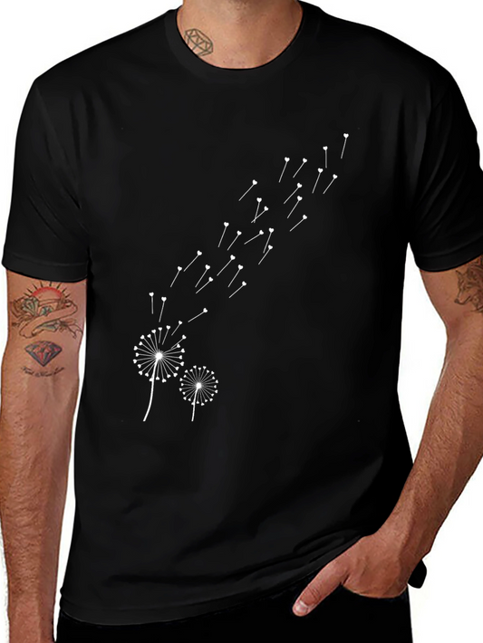 Dandelion Wishes Black Cotton T-Shirt
