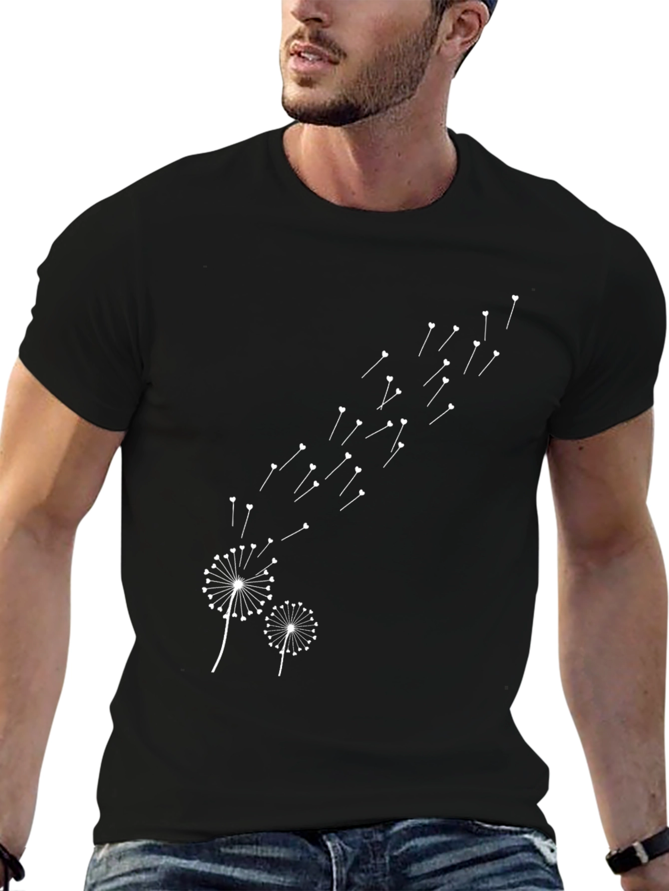 Dandelion Wishes Black Cotton T-Shirt