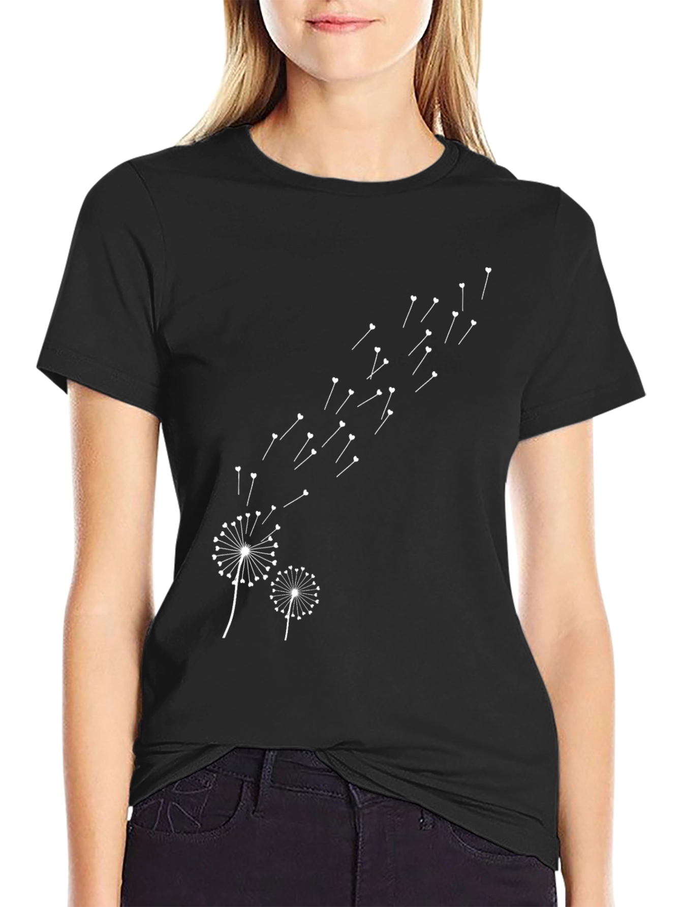 Dandelion Wishes Black Cotton T-Shirt