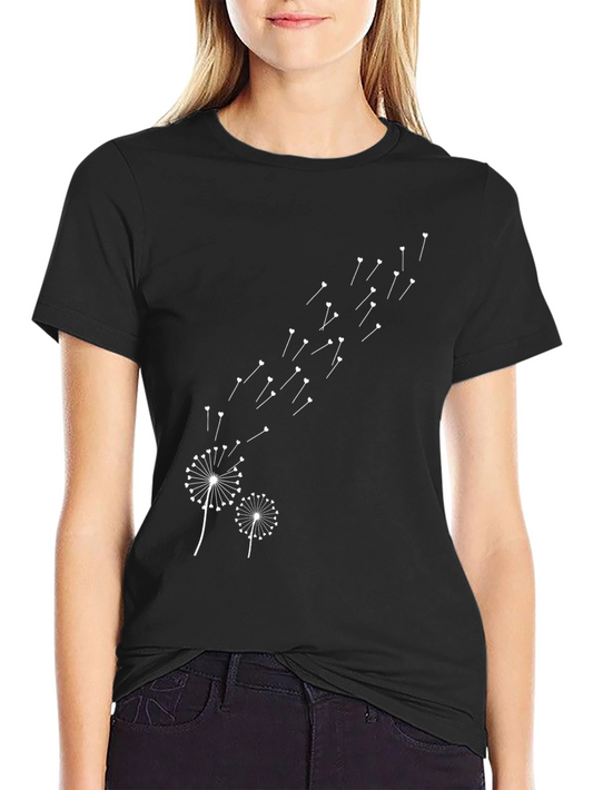Dandelion Wishes Black Cotton T-Shirt