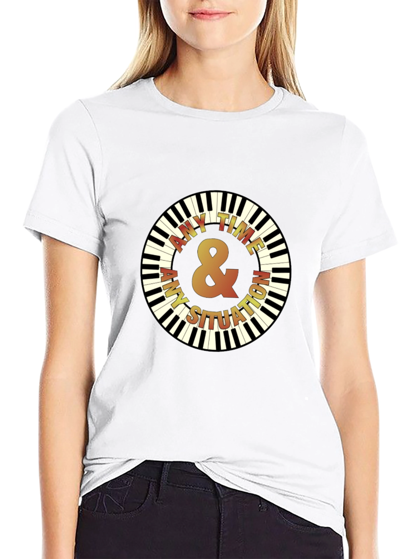 Any Time Piano Keys Graphic Black T-Shirt