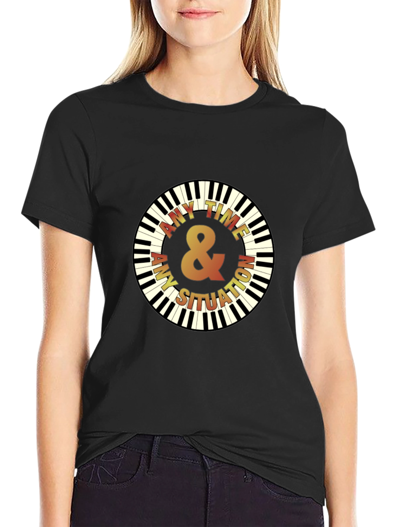 Any Time Piano Keys Graphic Black T-Shirt