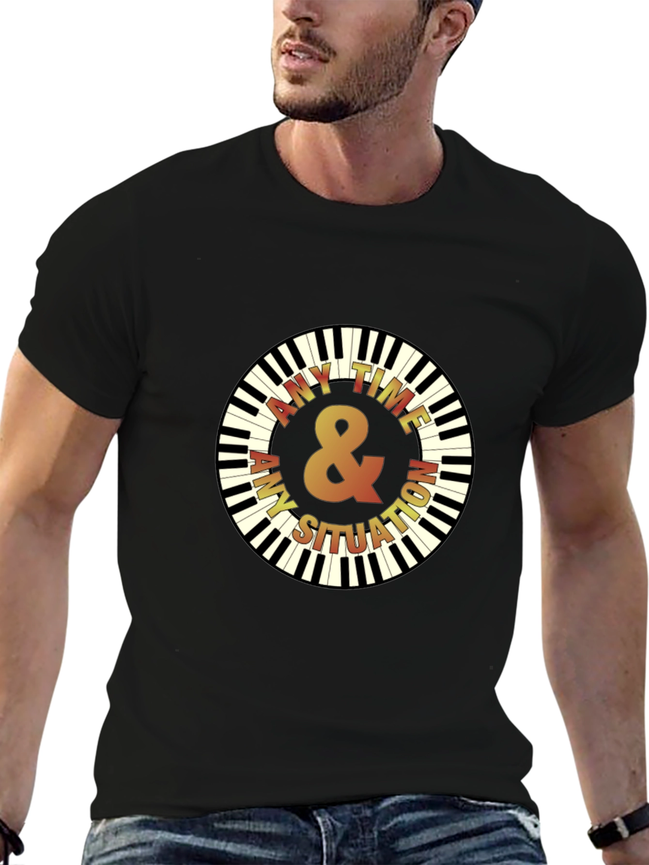 Any Time Piano Keys Graphic Black T-Shirt