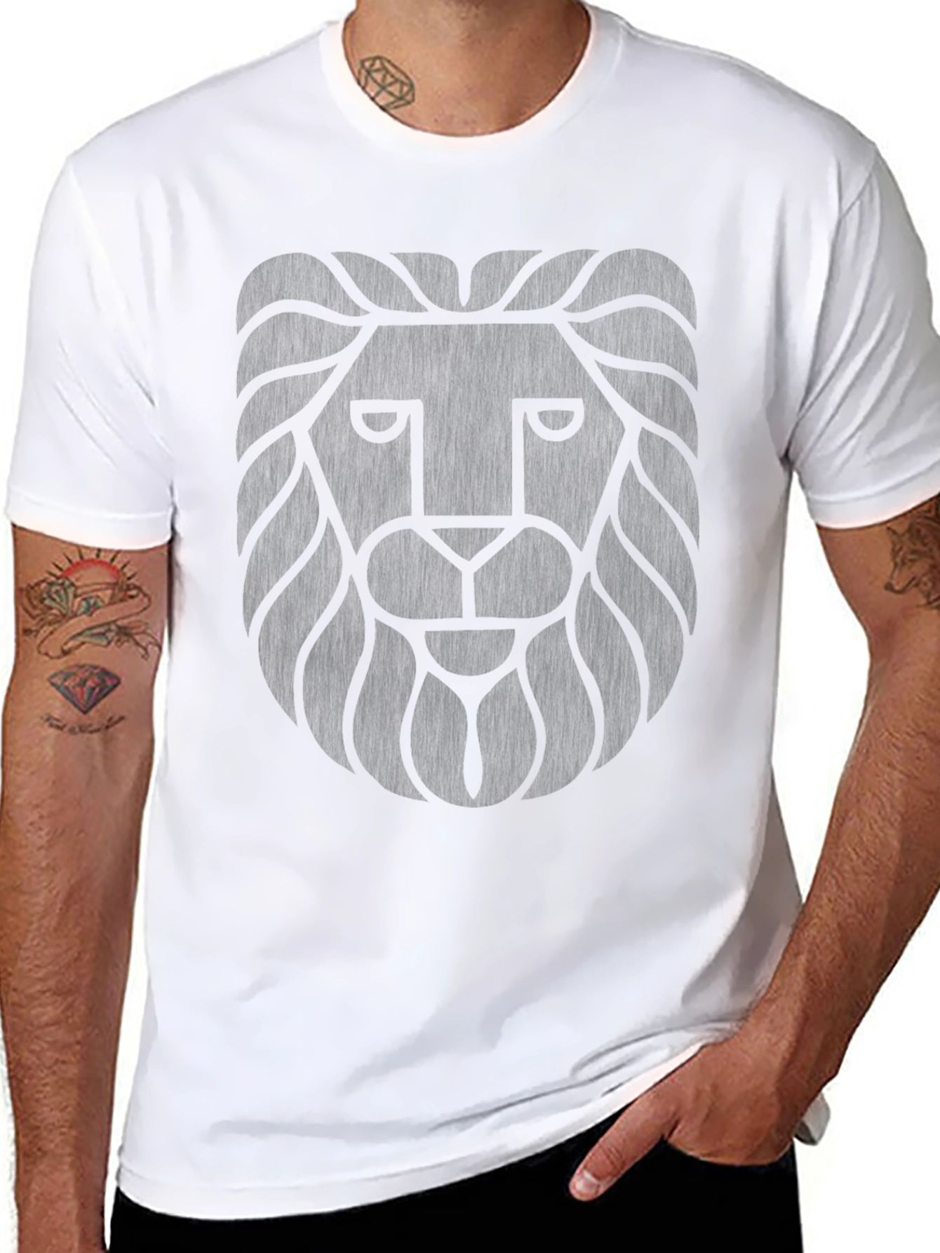Mens Black Lion Graphic Crew Neck T-Shirt