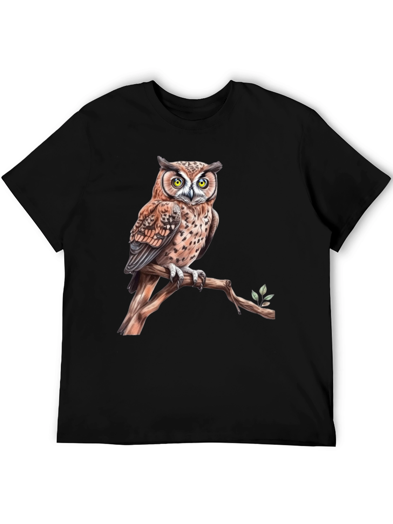Owl on Branch Graphic Tee - Black