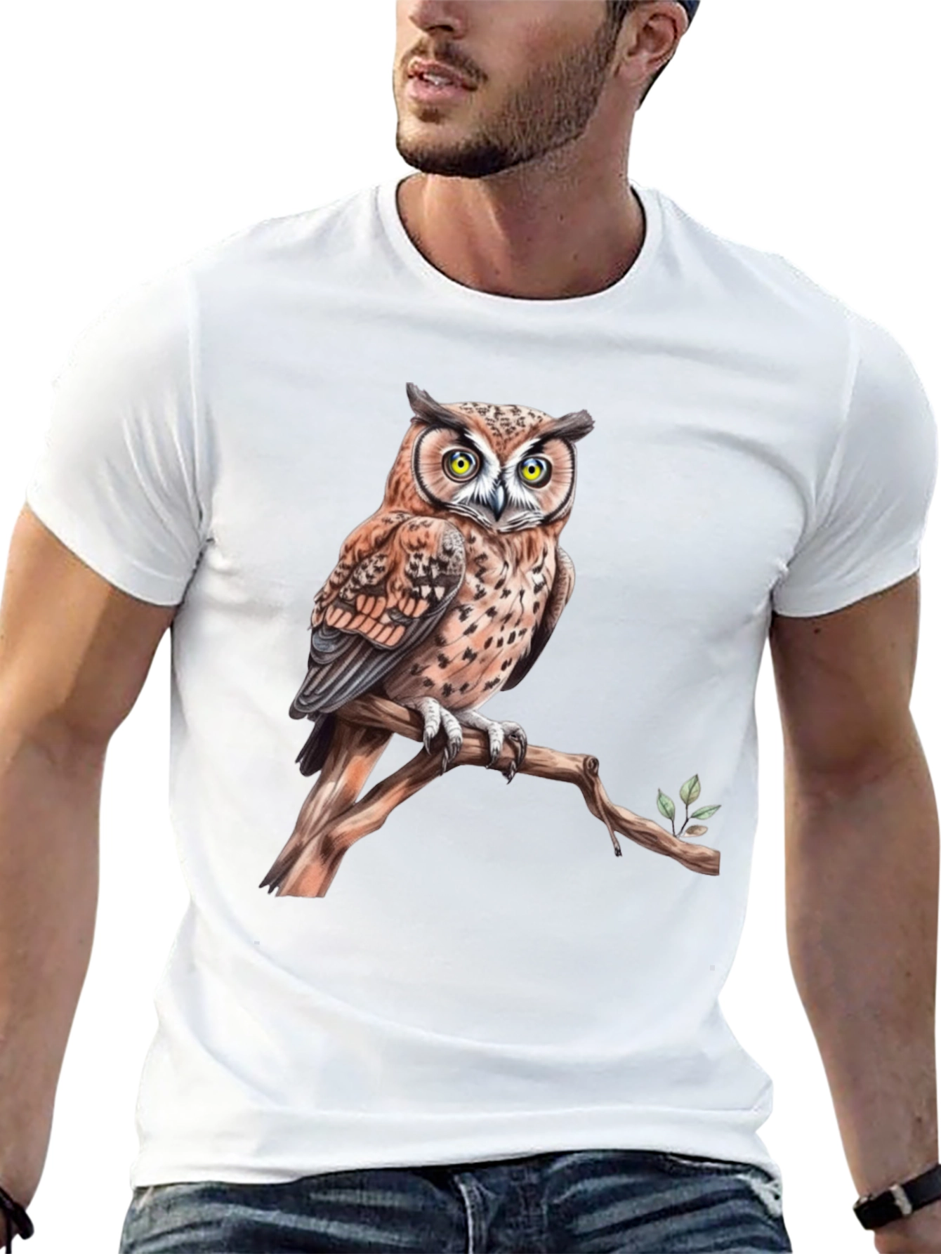 Owl on Branch Graphic Tee - Black
