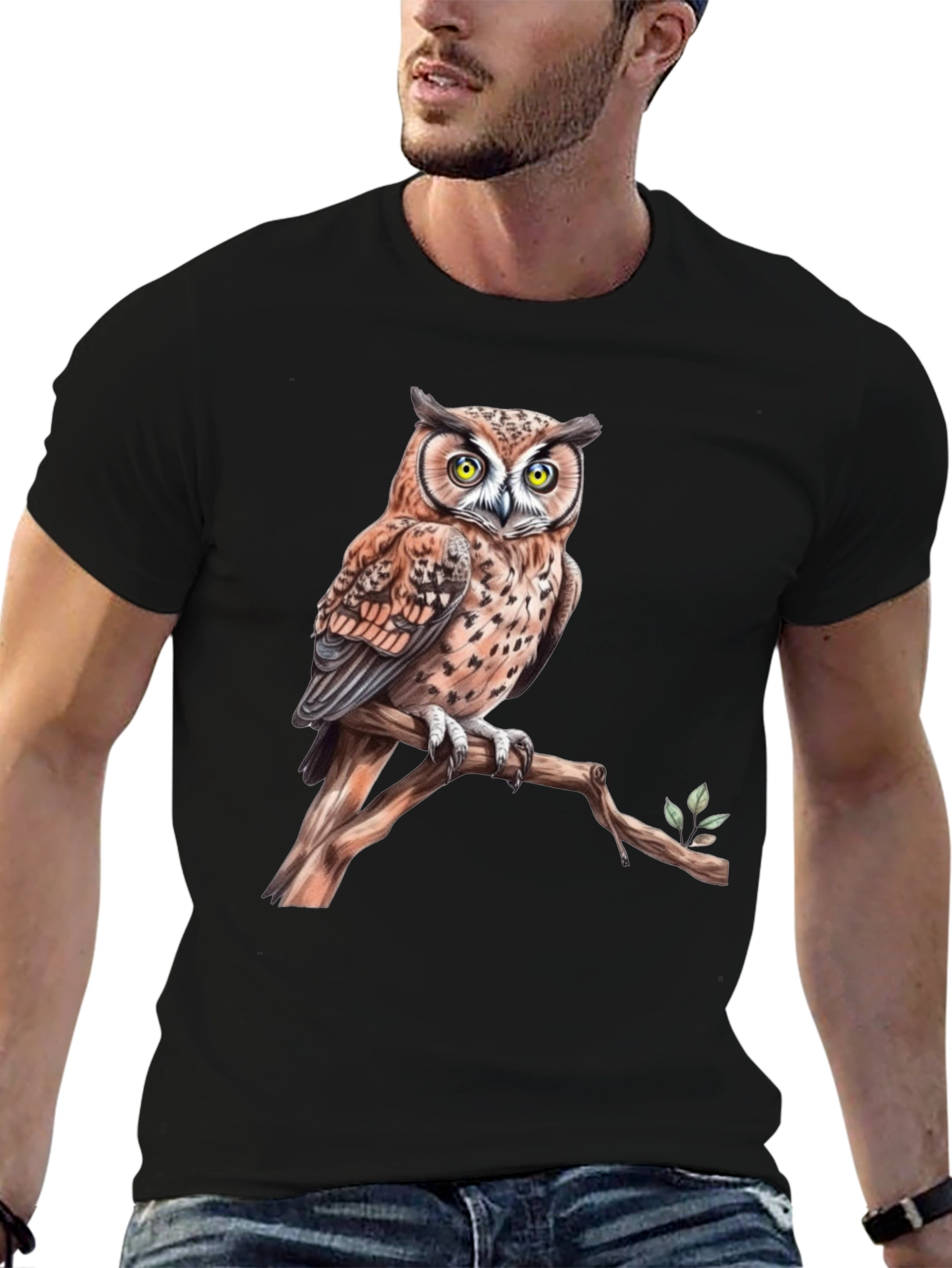 Owl on Branch Graphic Tee - Black