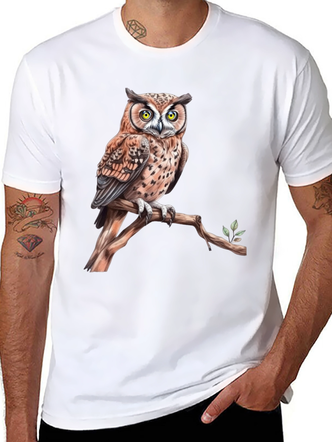Owl on Branch Graphic Tee - Black