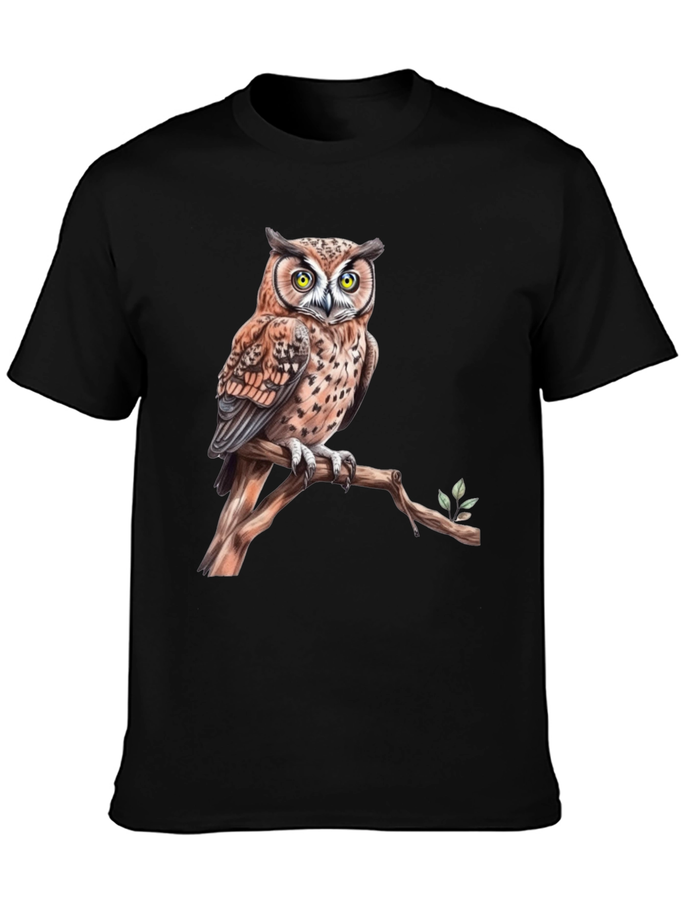 Owl on Branch Graphic Tee - Black