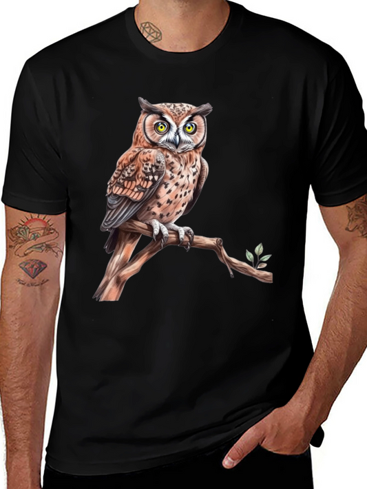 Owl on Branch Graphic Tee - Black