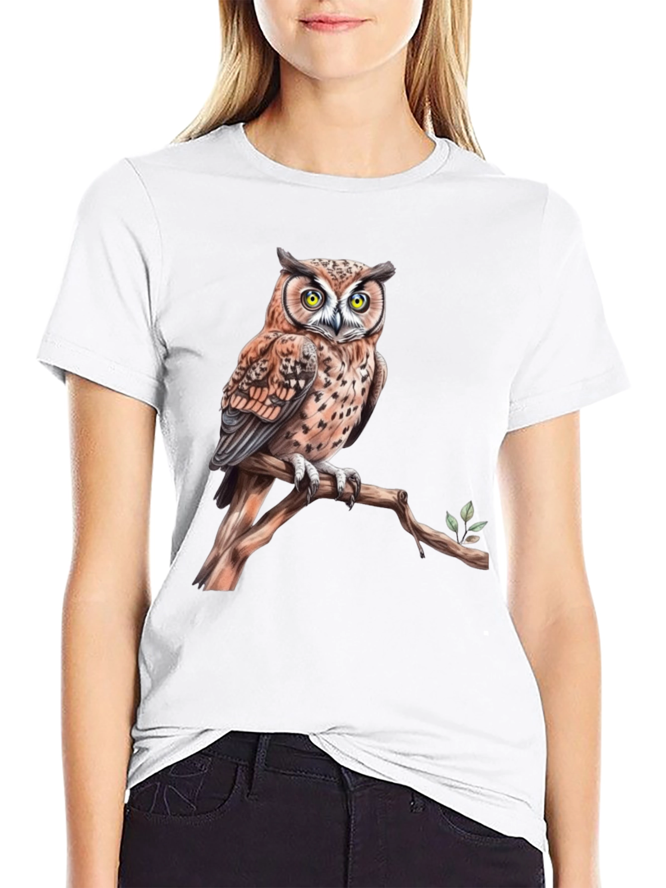Owl on Branch Graphic Tee - Black