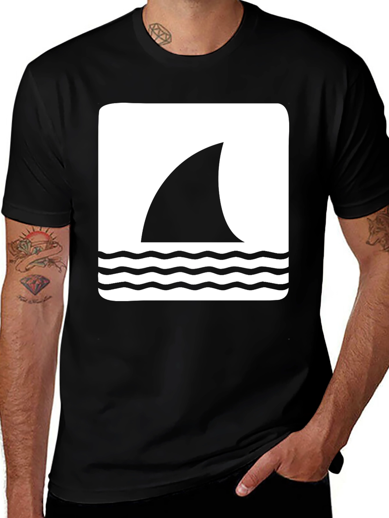 Shark Fin Graphic Tee - Mens Black T-Shirt