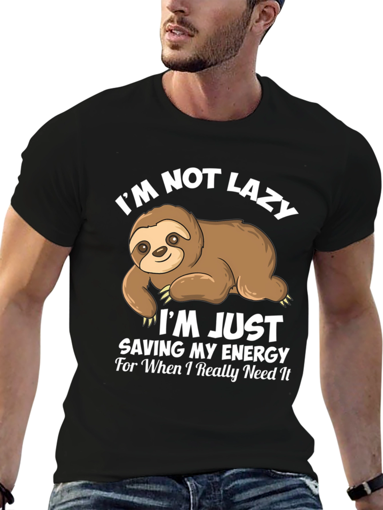 Funny Sloth T-Shirt - Not Lazy Saving Energy