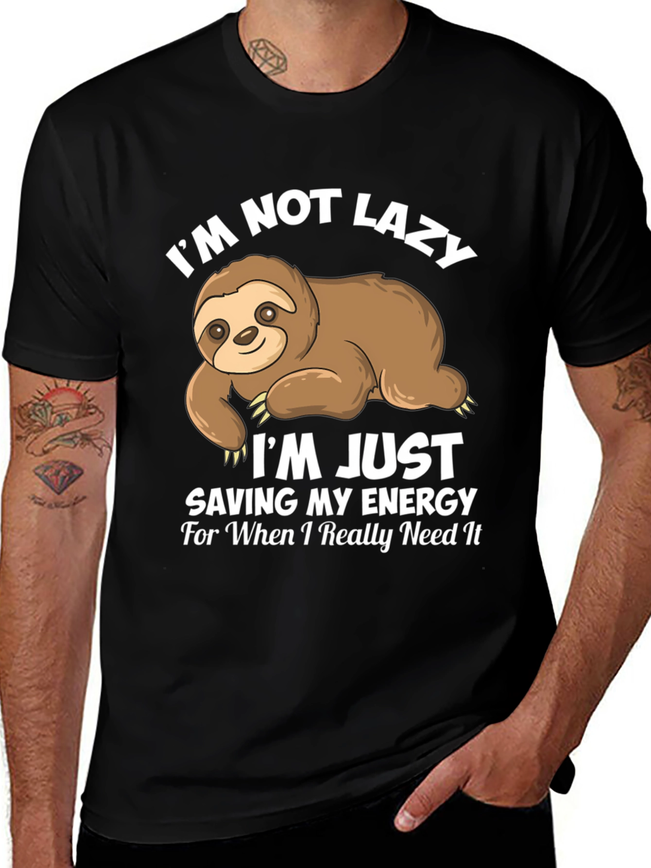 Funny Sloth T-Shirt - Not Lazy Saving Energy