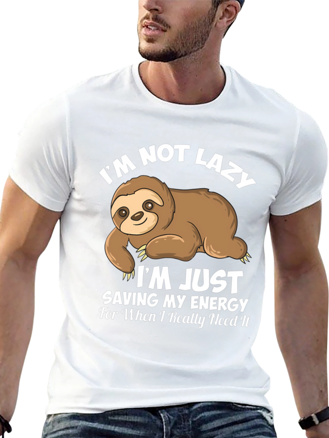 Funny Sloth T-Shirt - Not Lazy Saving Energy