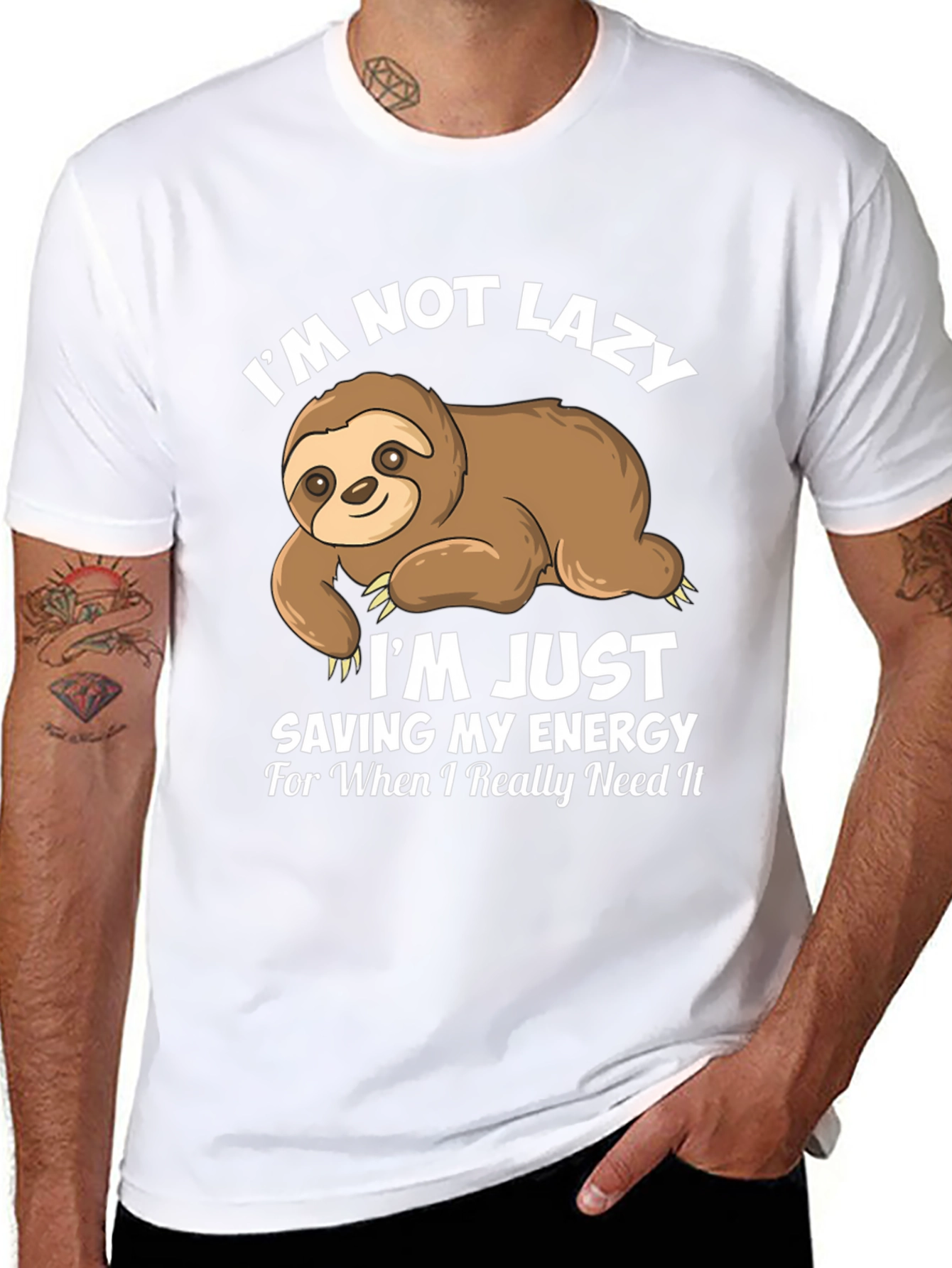 Funny Sloth T-Shirt - Not Lazy Saving Energy