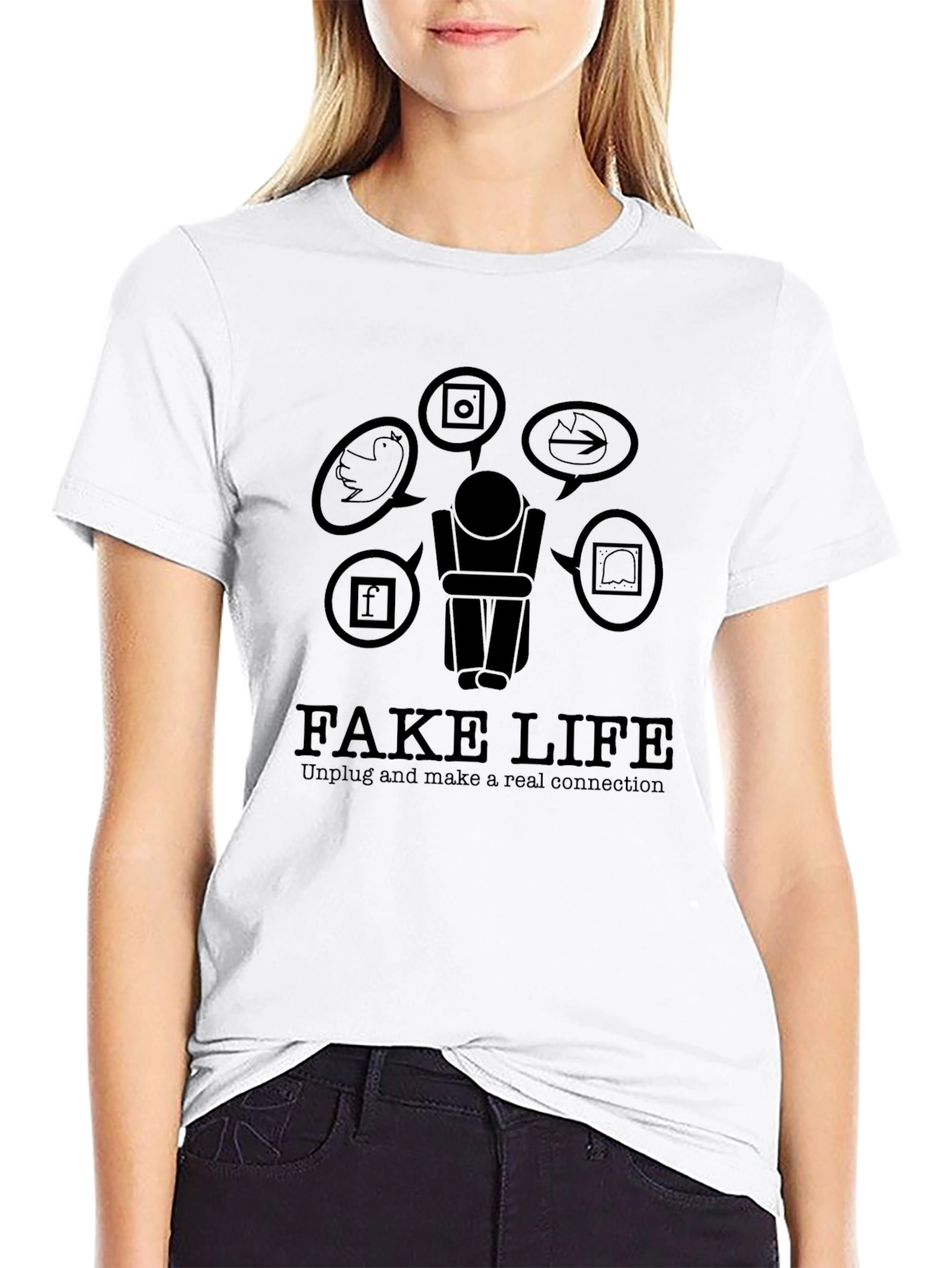 Fake Life Social Media T-Shirt - Unplug & Connect