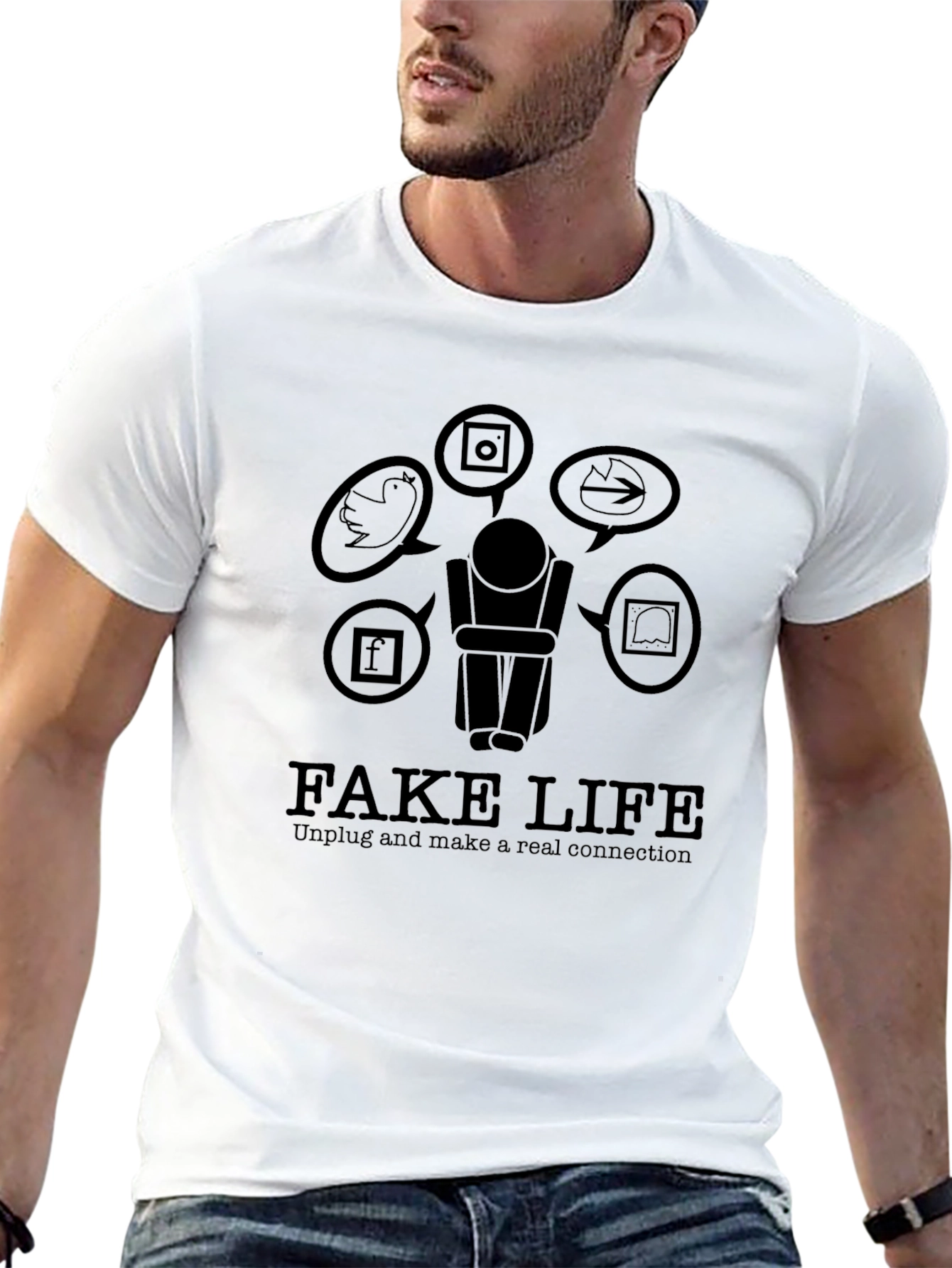 Fake Life Social Media T-Shirt - Unplug & Connect