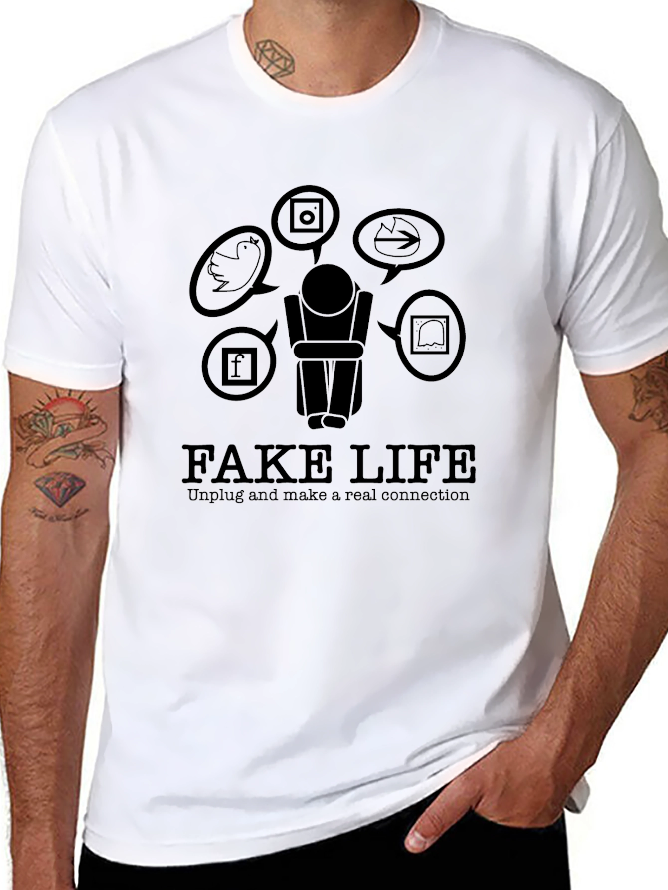 Fake Life Social Media T-Shirt - Unplug & Connect