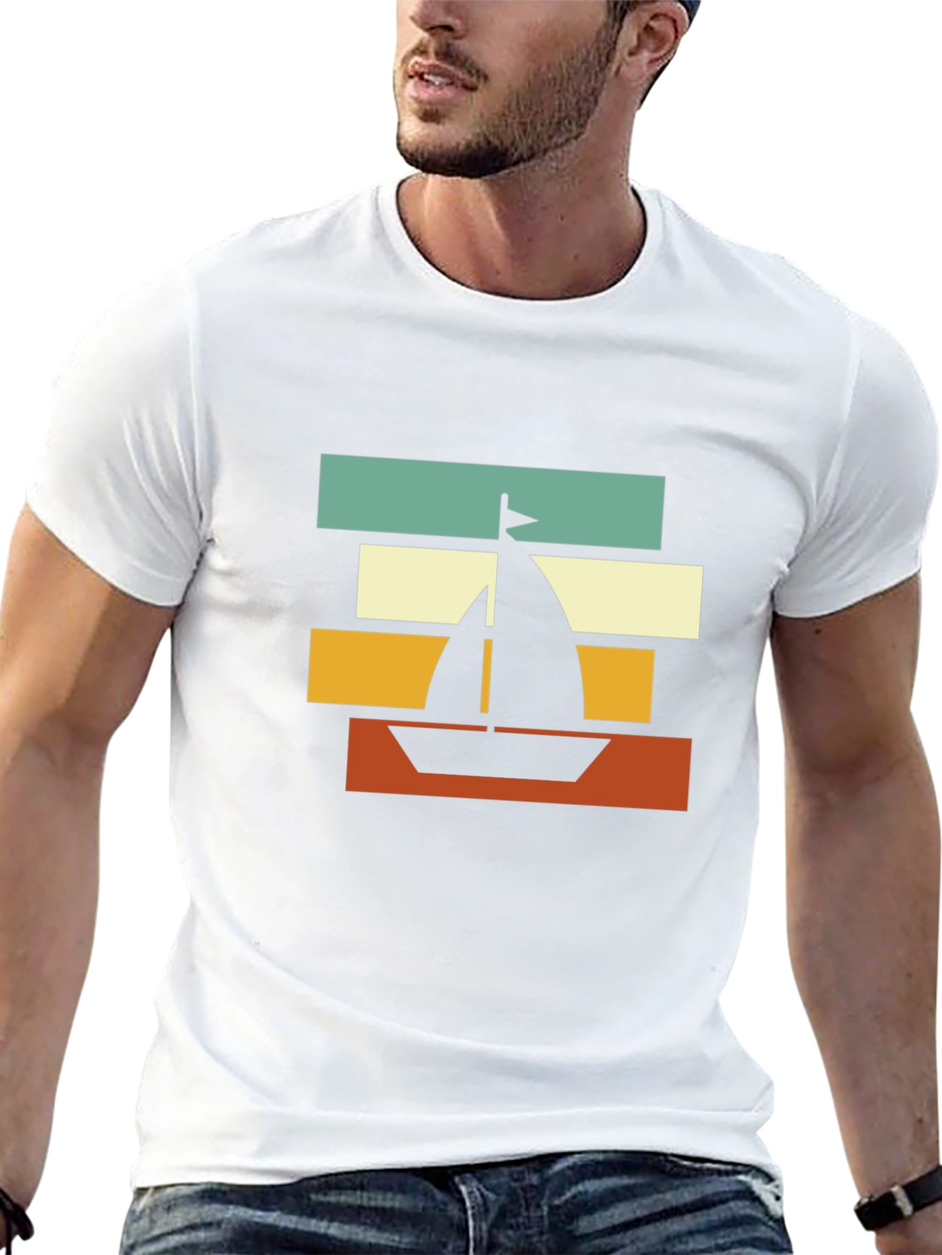 Retro Sailboat Graphic Tee - Black Cotton Blend