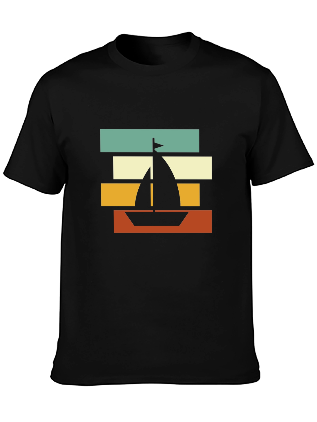 Retro Sailboat Graphic Tee - Black Cotton Blend