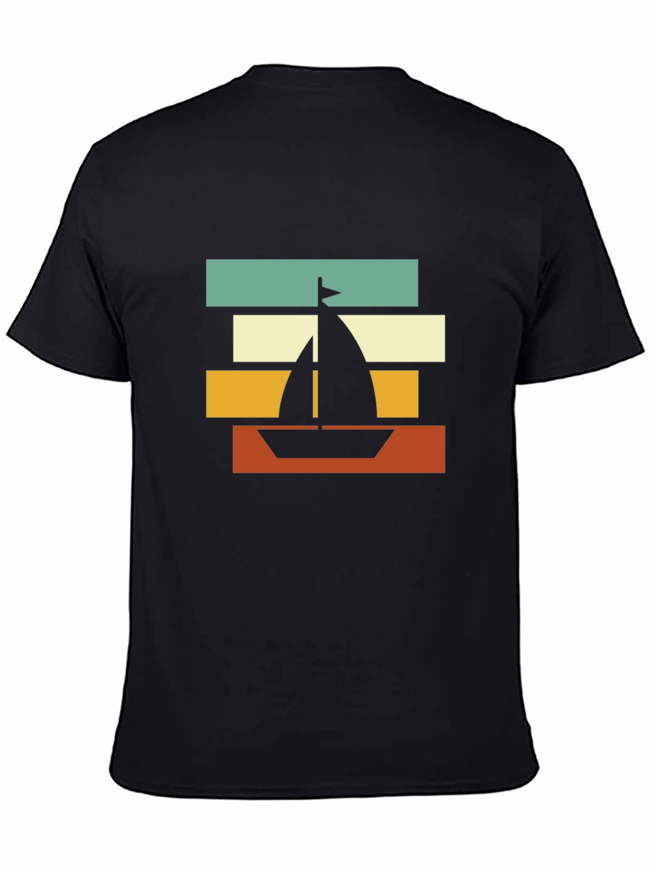 Retro Sailboat Graphic Tee - Black Cotton Blend