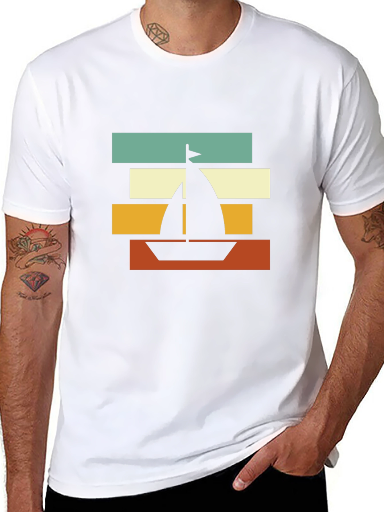 Retro Sailboat Graphic Tee - Black Cotton Blend